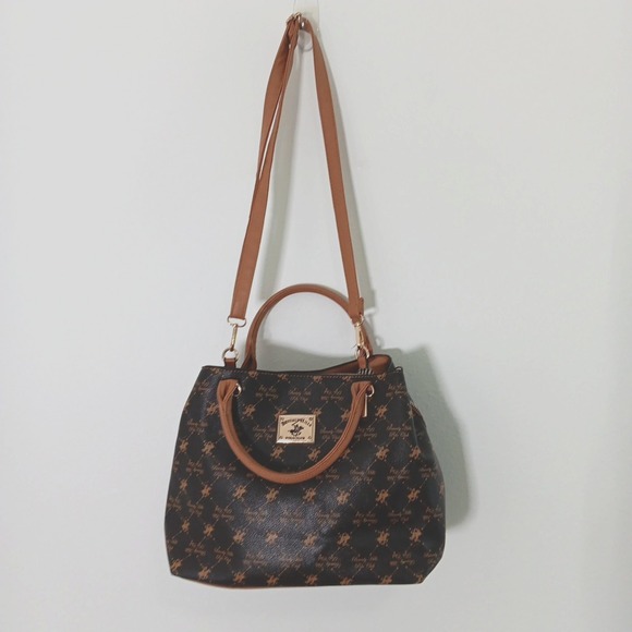 Beverly Hills Polo Club Handbags - Beverly Hills Polo Crossbody Handbag‎ Brown Tan Faux Leather Preppy Countryside